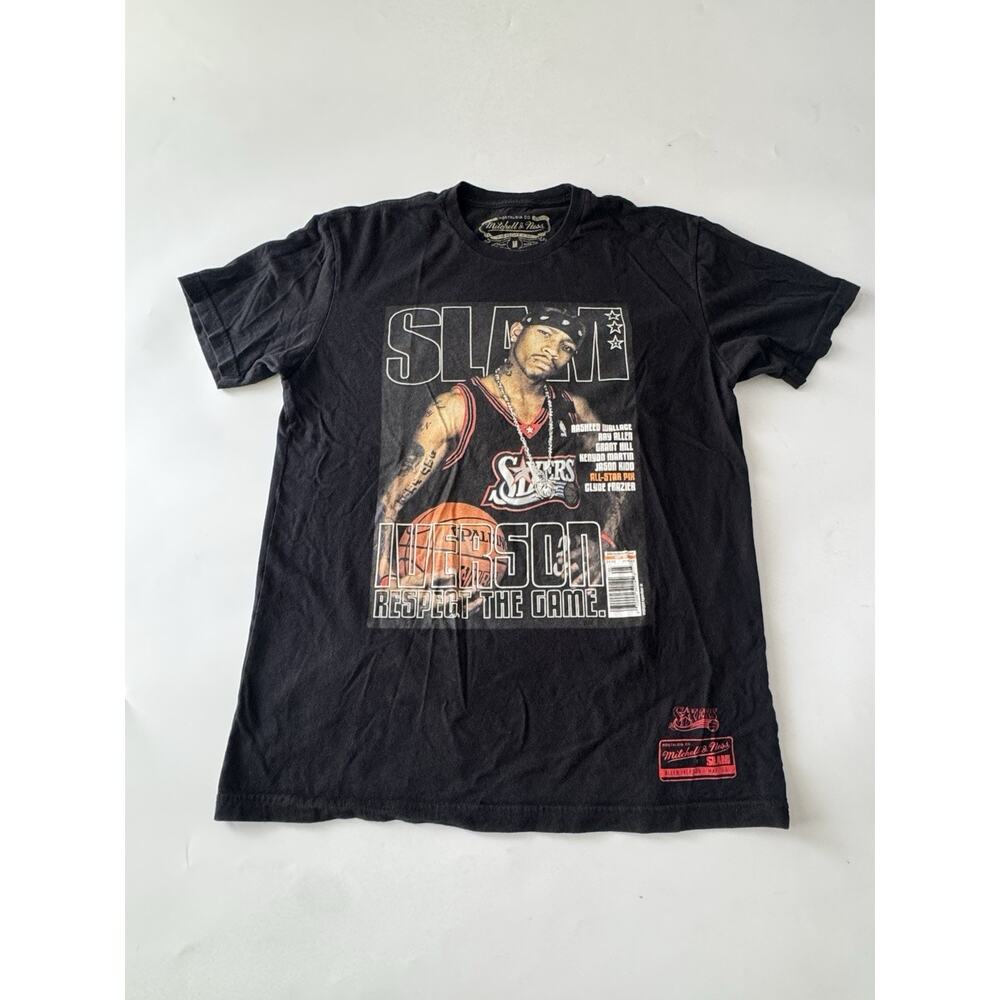 Official Mitchell & Ness Men's Black Allen Iverson Sixers T Shirt Size Medium - Picture 2 of 9